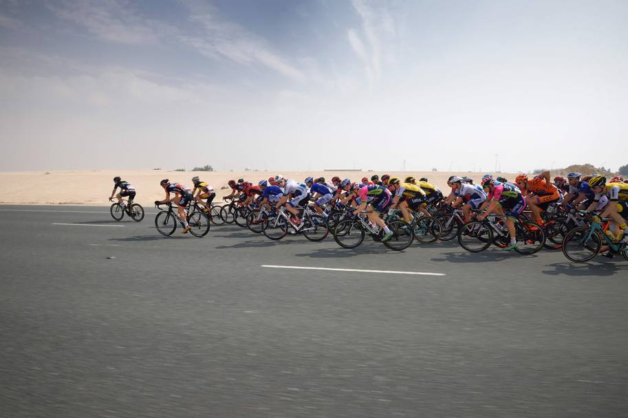 Il gruppo dei ciclisti durante la prima tappa del Giro del Qatar 2016 , tra Dukhan e Al Khor Corniche (AFP)